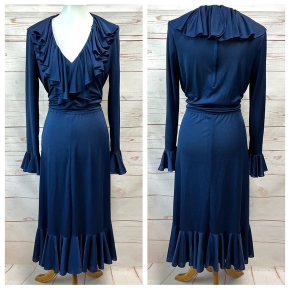 Vintage Retro Miss Elliette Ruffle Midi Dress - Picture 1 of 10